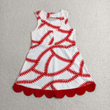 Baseball Red Bows Scalloped White Athletic Shorts Girls Sleeveless Dress