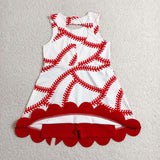 Baseball Red Bows Scalloped White Athletic Shorts Girls Sleeveless Dress