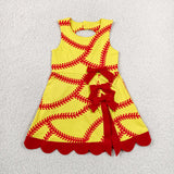 Softball Red Bows Scalloped Yellow Athletic Shorts Girls Sleeveless Dress