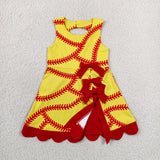 Softball Red Bows Scalloped Yellow Athletic Shorts Girls Sleeveless Dress