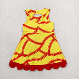 Softball Red Bows Scalloped Yellow Athletic Shorts Girls Sleeveless Dress