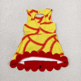 Softball Red Bows Scalloped Yellow Athletic Shorts Girls Sleeveless Dress