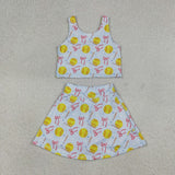 Softball Bow Pattern Sky Blue Athletic Shorts Girls Skirt Sets