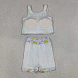 Softball Bow Pattern Sky Blue Athletic Shorts Girls Skirt Sets