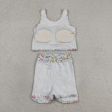 Floral Beige Athletic Shorts Girls Skirt Sets