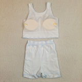 Sky Blue Plaid Athletic Shorts Girls Skirt Sets