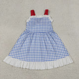 Blue White Plaid Girls 4th of July Dress