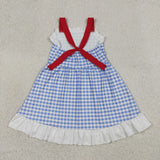 Blue White Plaid Girls 4th of July Dress