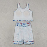 Bow Pattern Athletic Shorts Skirts Sets Girls 4th of july Outfits