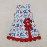 Red Bows Scalloped Sky Blue Athletic Shorts Girls 4th of july Dress