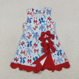 Red Bows Scalloped Sky Blue Athletic Shorts Girls 4th of july Dress