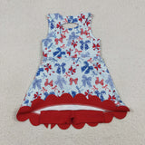 Red Bows Scalloped Sky Blue Athletic Shorts Girls 4th of july Dress