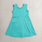 Solid Bluish Bow Athletic Shorts Girls Sleeveless Dress
