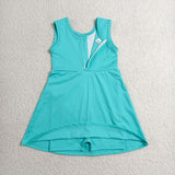 Solid Bluish Bow Athletic Shorts Girls Sleeveless Dress