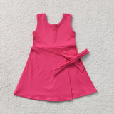 Solid Hot Pink Bow Athletic Shorts Girls Sleeveless Dress