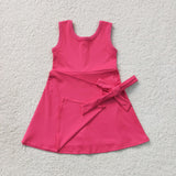 Solid Hot Pink Bow Athletic Shorts Girls Sleeveless Dress