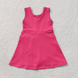 Solid Hot Pink Bow Athletic Shorts Girls Sleeveless Dress