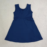 Solid Navy Bow Athletic Shorts Girls Sleeveless Dress
