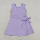 Solid Light Purple Bow Athletic Shorts Girls Sleeveless Dress