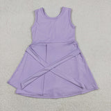 Solid Light Purple Bow Athletic Shorts Girls Sleeveless Dress
