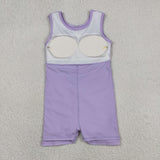 Solid Light Purple Bow Athletic Shorts Girls Sleeveless Dress