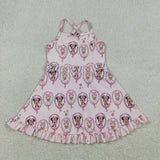 Cartoon Mirror Bow Pink Athletic Shorts Girls Sleeveless Dress