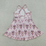 Cartoon Mirror Bow Pink Athletic Shorts Girls Sleeveless Dress