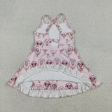 Cartoon Mirror Bow Pink Athletic Shorts Girls Sleeveless Dress