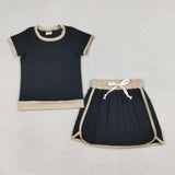 Kids Solid Black Beige Mommy & Me Shorts Girls Skirts Sets