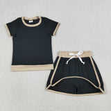 Kids Solid Black Beige Mommy & Me Shorts Girls Skirts Sets
