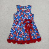 Red Bows Scalloped Stars Blue Athletic Shorts Girls 4th of july Dress