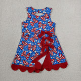Red Bows Scalloped Stars Blue Athletic Shorts Girls 4th of july Dress