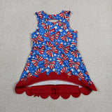 Red Bows Scalloped Stars Blue Athletic Shorts Girls 4th of july Dress