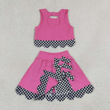 Black Plaid Bows Scalloped Hot Pink Athletic Shorts Girls Skirt Sets