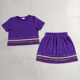Colorful Stripe Solid Purple Cotton Shorts Girls Skirts Sets