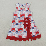 Red Bows Scalloped Flag Stripe Athletic Shorts Girls 4th of july Dress