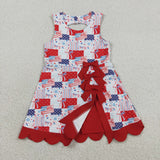 Red Bows Scalloped Flag Stripe Athletic Shorts Girls 4th of july Dress