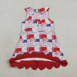 Red Bows Scalloped Flag Stripe Athletic Shorts Girls 4th of july Dress