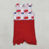 Red Bows Scalloped Flag Stripe Athletic Shorts Girls 4th of july Dress