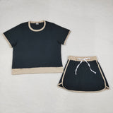Adults Solid Black Beige Mommy & Me Shorts Women Skirts Sets