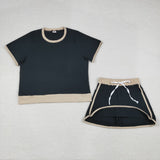 Adults Solid Black Beige Mommy & Me Shorts Women Skirts Sets