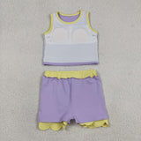 Solid Yellow Scalloped Purple Athletic Shorts Girls Skirt Sets