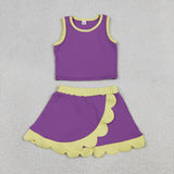 Solid Yellow Scalloped Purple Athletic Shorts Girls Skirt Sets