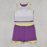 Solid Yellow Scalloped Purple Athletic Shorts Girls Skirt Sets