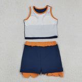 Solid Orange Scalloped Navy Athletic Shorts Girls Skirt Sets