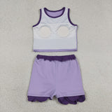 Solid Purple Scalloped Athletic Shorts Girls Skirt Sets