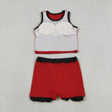 Solid Black Scalloped Red Athletic Shorts Girls Skirt Sets
