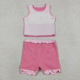 Solid Pink Scalloped Athletic Shorts Girls Skirt Sets