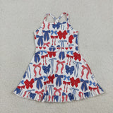 Red Blue Bow Pattern Athletic Shorts Girls 4th of July Swimsuits