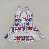 Red Blue Bow Pattern Athletic Shorts Girls 4th of July Swimsuits